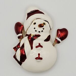 Christopher Radko Enamel Snowman Brooch With Movable mittens